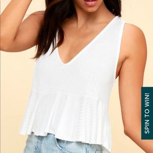 Lulu’s Gwynne Ivory V-Neck Ruffled Cropped Tank Top